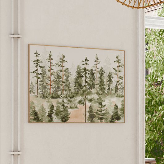 Waterverf groene bos wandkunst poster