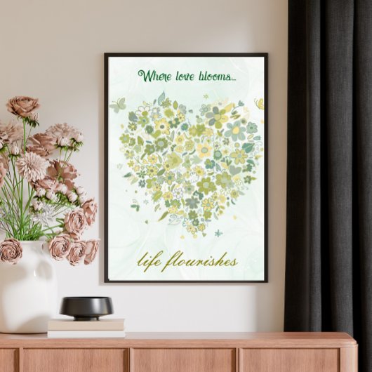 Waterverf Groene Botanische Bloemhartposter Poster
