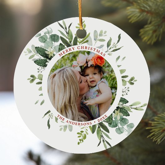 Waterverf Groene Botanische Lijst 2 Foto Kerst Keramisch Ornament