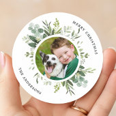 Waterverf Groene Botanische Lijst Foto Kerst Ronde Sticker