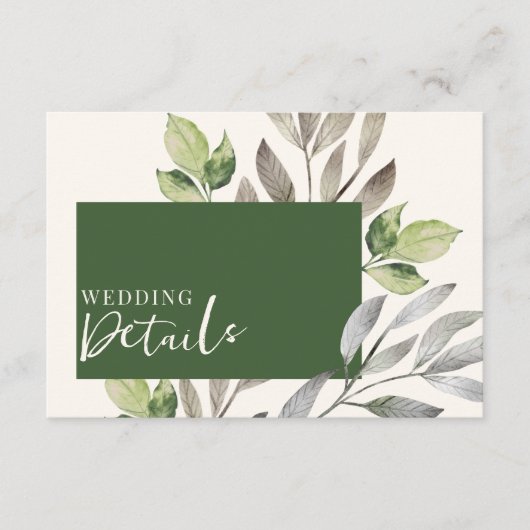 Waterverf Groene Botanische QR Code Bruiloft Informatiekaartje (Voorkant)