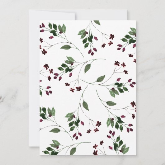 Waterverf Groene Bourgogne Bloemen Trouwkrans Kaart (Achterkant)