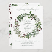 Waterverf Groene Bourgogne Bloemen Trouwkrans Kaart (Voorkant / Achterkant)