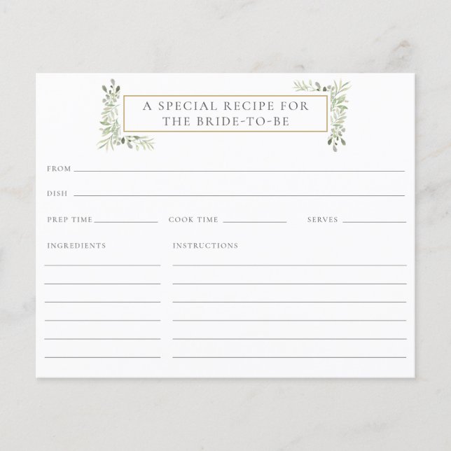 Waterverf Groene Bruidsontbijt Receptkaart (Voorkant)