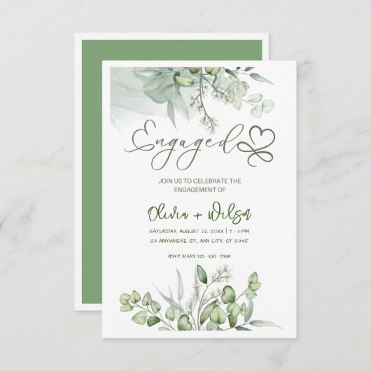 waterverf groene bruiloft opslaan van de datum uit kaart (Voorkant / Achterkant)