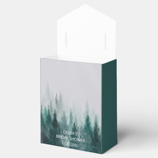 Waterverf groene bruiloftsbruiloft met pijnboom bo bedankdoosjes (Geopend)