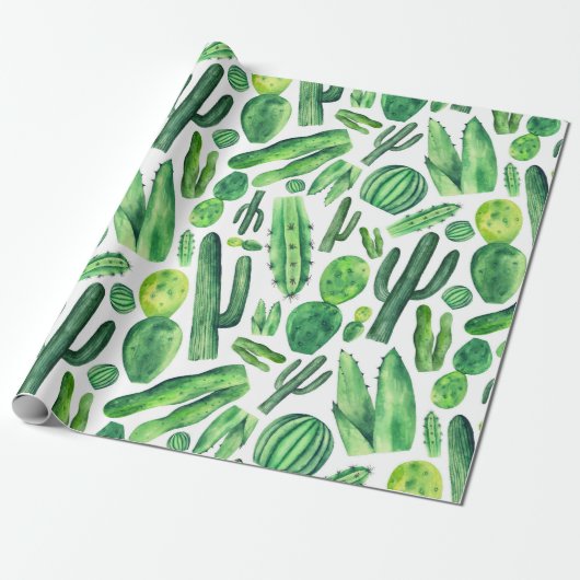 Waterverf groene cactus Botanische patroon Natuur Cadeaupapier (Uitgerold)
