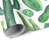 Waterverf groene cactus Botanische patroon Natuur Cadeaupapier (Rol Hoek)