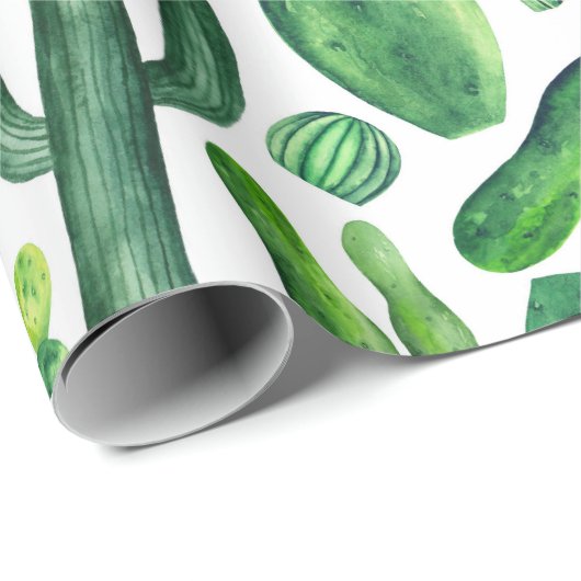 Waterverf groene cactus Botanische patroon Natuur Cadeaupapier (Rol Hoek)