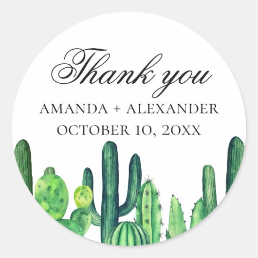 Waterverf groene cactus. Cactussen bruiloft dank u Ronde Sticker (Voorkant)