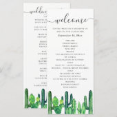 Waterverf groene cactus en succulenten bruiloft programmakaart (Voorkant / Achterkant)