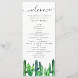 Waterverf groene cactus en succulenten bruiloft programmakaart