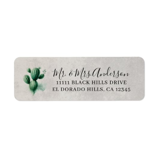 Waterverf groene cactus grijs zuidwestelijke bruil etiket (Voorkant)