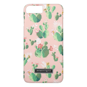 Waterverf Groene Cactus Patroon Roze iPhone Case