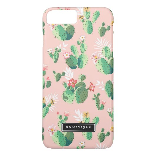 Waterverf Groene Cactus Patroon Roze iPhone Case (Achterkant)