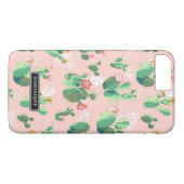 Waterverf Groene Cactus Patroon Roze iPhone Case (Achterkant (Horizontaal))