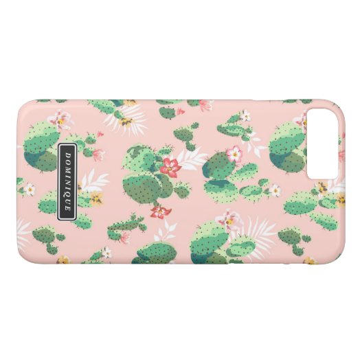 Waterverf Groene Cactus Patroon Roze iPhone Case (Achterkant (Horizontaal))