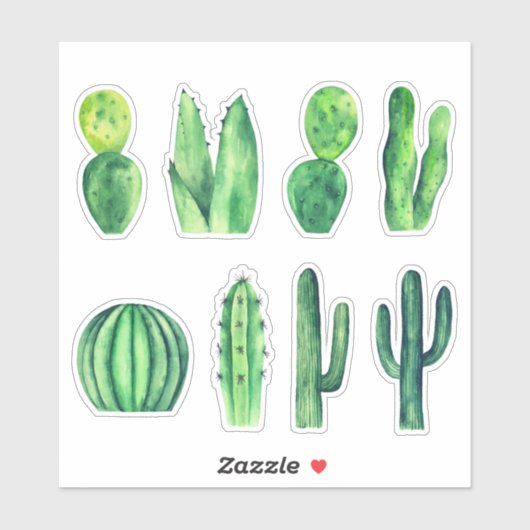 Waterverf groene cactus. Succulenten. botanisch Sticker (Vel)