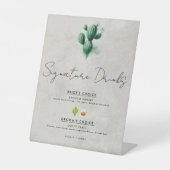 Waterverf Groene Cactus Wedding Signature Drinken Reclamebord Met Voetstuk (Voorkant)