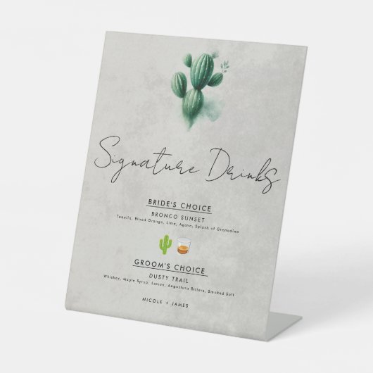 Waterverf Groene Cactus Wedding Signature Drinken Reclamebord Met Voetstuk (Voorkant)