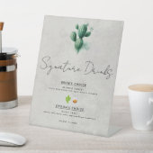 Waterverf Groene Cactus Wedding Signature Drinken Reclamebord Met Voetstuk (Insitu)