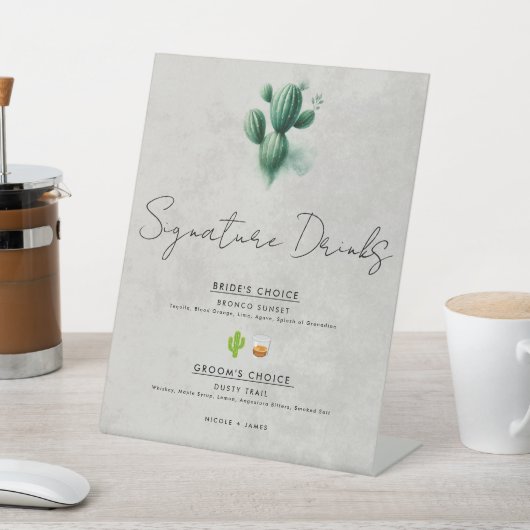 Waterverf Groene Cactus Wedding Signature Drinken Reclamebord Met Voetstuk (Insitu)
