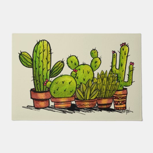 Waterverf groene cactusplanten deurmat (Voorkant)