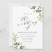 Waterverf Groene Calligrafie Bruiloft Kaart (Voorkant)