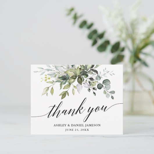 Waterverf Groene Calligrafie Huwelijk Bedankt Briefkaart (Staand voorkant)