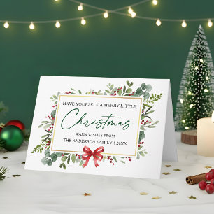 Waterverf Groene Calligrafie Inkt Rode Strik Vouw Feestdagen Kaart