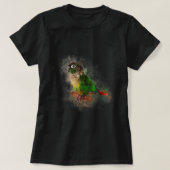 Waterverf Groene Cheek Conure papegaai T-shirt (Design voorkant)