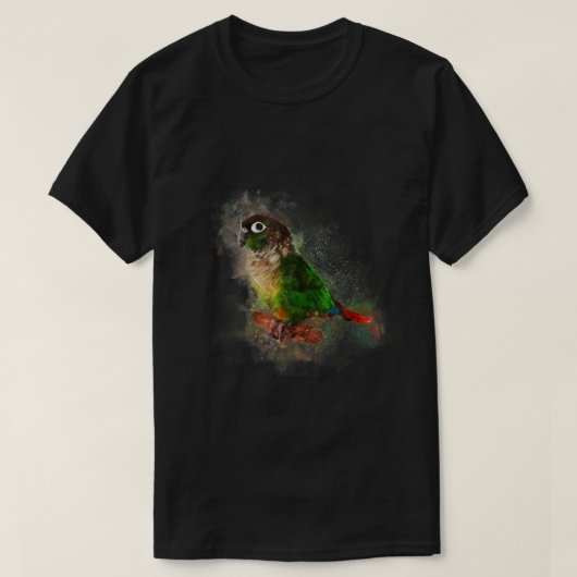 Waterverf Groene Cheek Conure papegaai T-shirt (Design voorkant)