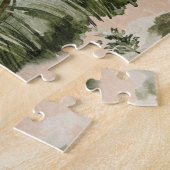Waterverf groene dennenbos op de berg legpuzzel (Zijkant)