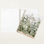 Waterverf groene dennenbos op de berg planner (Display)