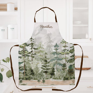 Waterverf groene dennenbos op de berg schort