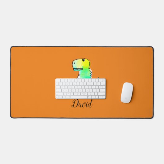 Waterverf groene dinosaurus met aangepaste naam bureaumat (Keyboard & Muis)