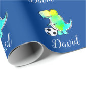 Waterverf groene dinosaurus met aangepaste naam cadeaupapier (Rol Hoek)