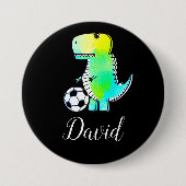 Waterverf groene dinosaurus met aangepaste naam ronde button 7,6 cm (Voorkant)