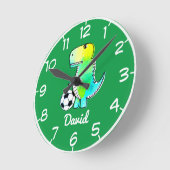 Waterverf groene dinosaurus met aangepaste naam  ronde klok (Hoek)