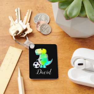 Waterverf groene dinosaurus met aangepaste naam sleutelhanger