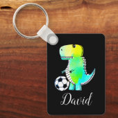 Waterverf groene dinosaurus met aangepaste naam sleutelhanger (Voorkant)