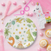 Waterverf Groene Dinosaurus Verjaardagspapier Bord (Feest)