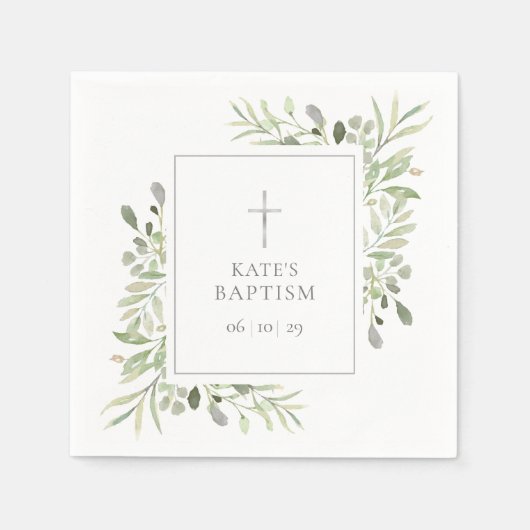 Waterverf Groene Doop Christening Servet (Voorkant)