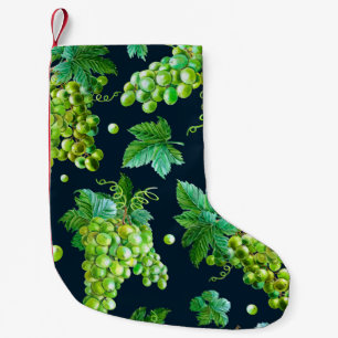 Waterverf groene druiven, bladeren op een donkere kleine kerstsok