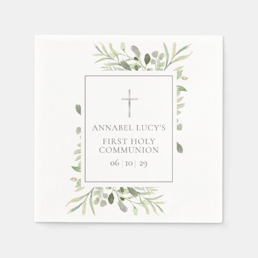 Waterverf Groene Eerste Heilige Communie Servet (Voorkant)