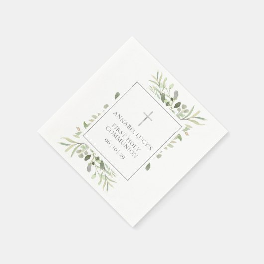 Waterverf Groene Eerste Heilige Communie Servet (Hoek)