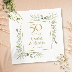 Waterverf Groene Elegante Goud 50ste Verjaardag Servet