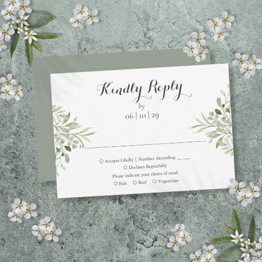 Waterverf Groene Elegante Scriptie Bruiloft RSVP Kaartje