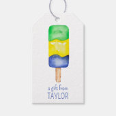 Waterverf Groene en Blauwe Labels Cadeaubont Cadeaulabel (Voorkant)