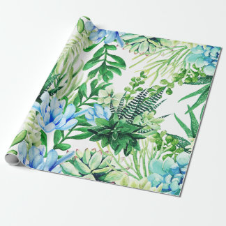 Waterverf groene en blauwe succulente planten, bla cadeaupapier